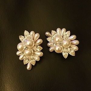 Seed Pearl and Crystal Clip Earrings